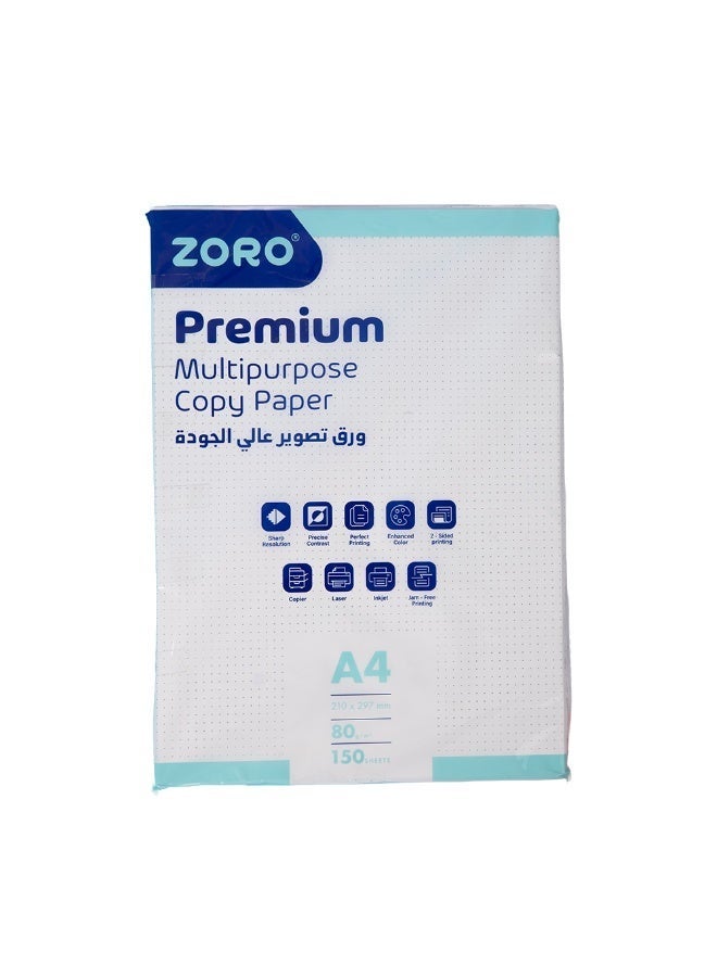Zoro A4 White Copy Paper, 150 Sheets Ream | A4 White Premium Glossy Copy Paper, 150 Sheets - Image 1